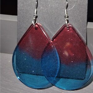 Handmade Elegant Blue and Red Teardrop Earrings